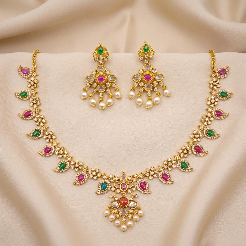 Ruby Emerald Paisley Kundan Neckset