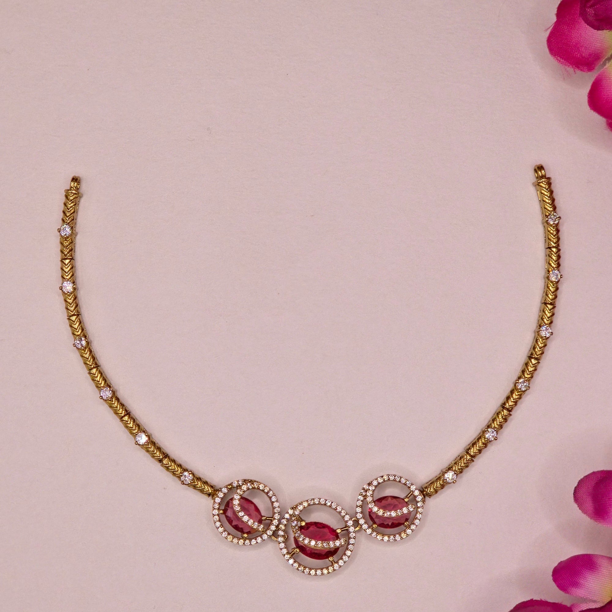 Ruby Pink Crystal Designer Necklace Set