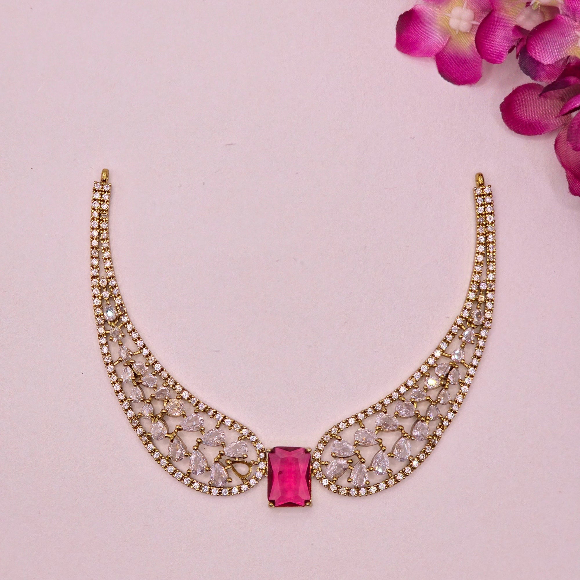 Ruby Red CZ Premium Bridal Hasli Neckpiece