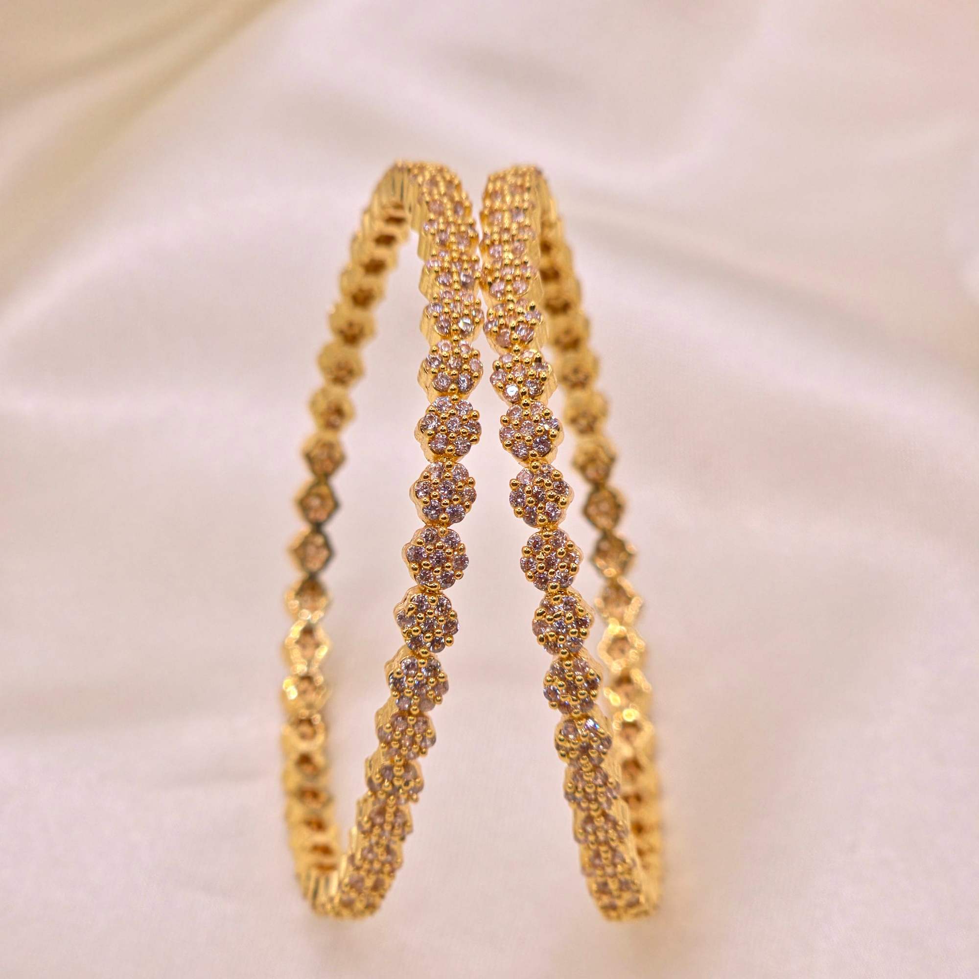 CZ Floral Cluster Bangle Set