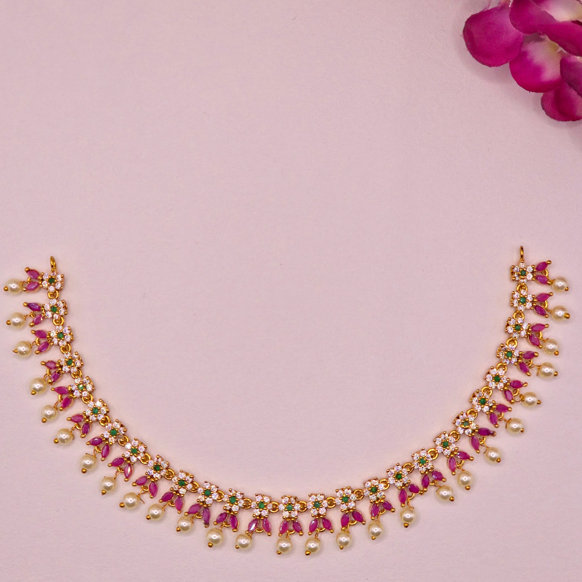 Ruby Pearl Floral Necklace Set