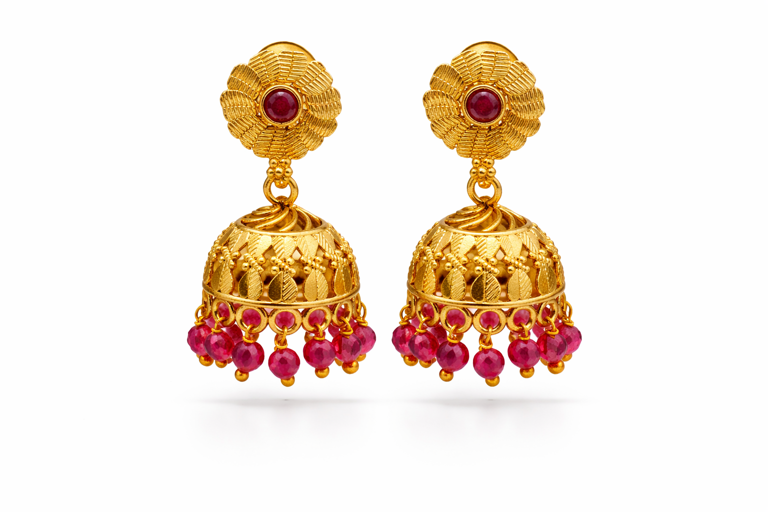 Antique Ruby Blossom Jhumka Earrings (Small)