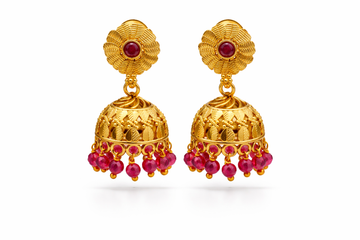 Antique Ruby Blossom Jhumka Earrings (Small)