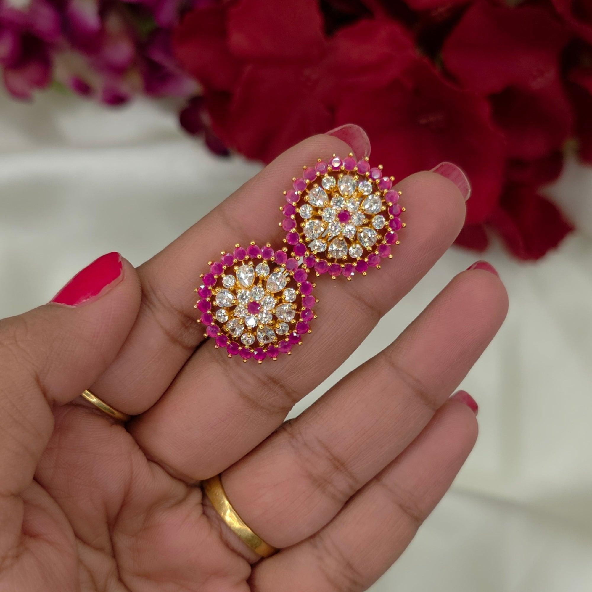 Rani Ruby Blossom Halo Studs