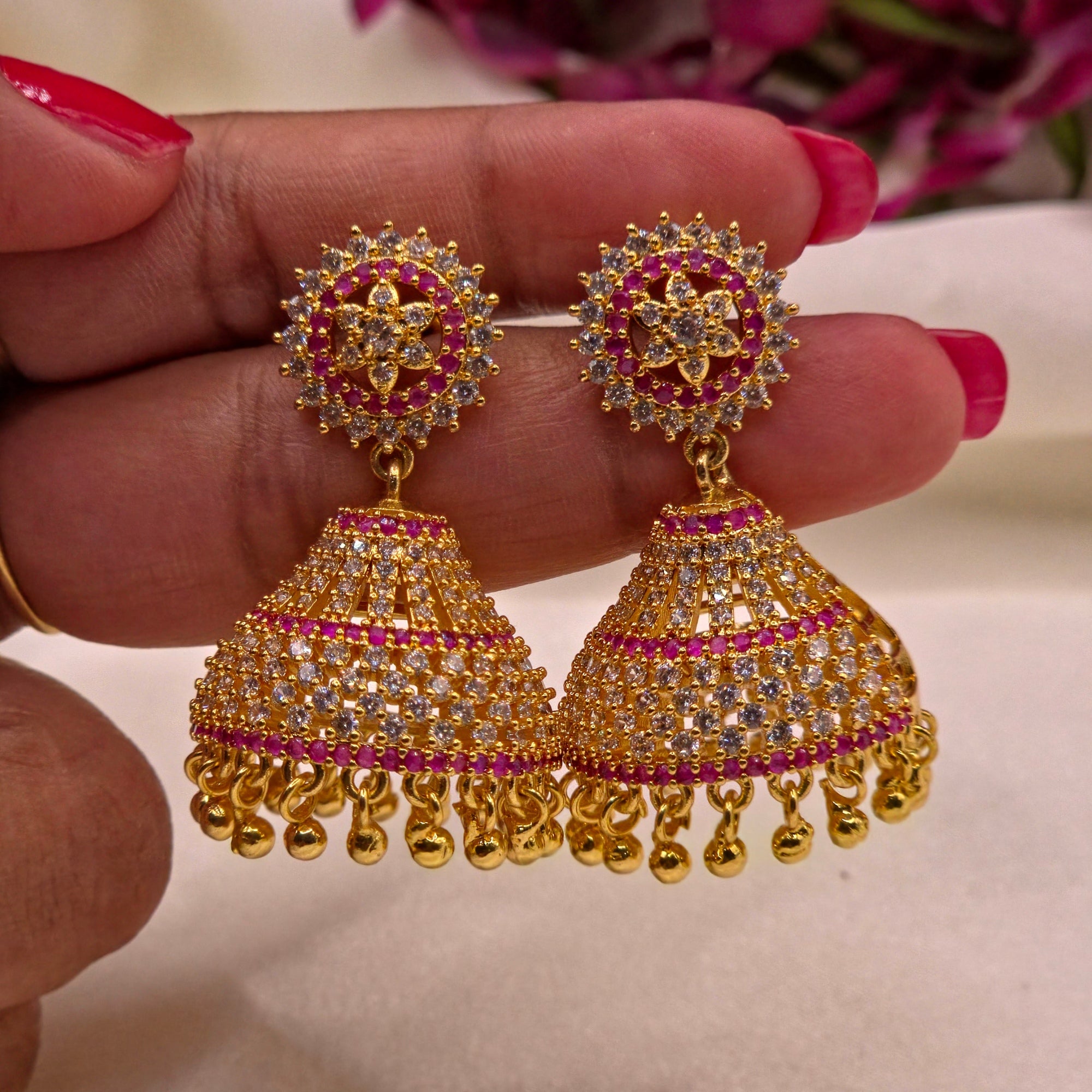 Ruby Sparkle CZ Jhumka Earrings