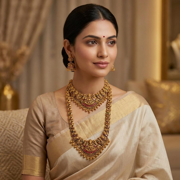 Lakshmi Ruby Temple Bridal Combo Set