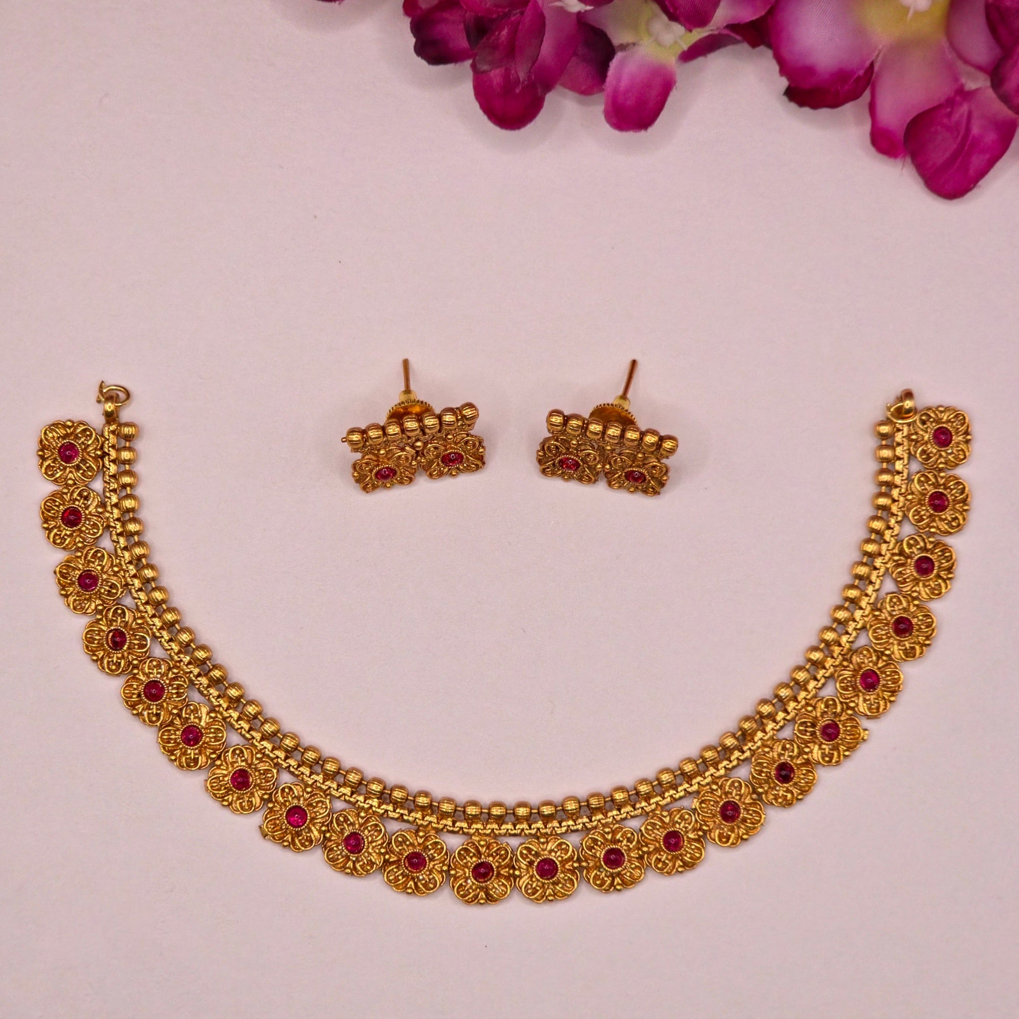 Ruby Floral Antique Choker Set