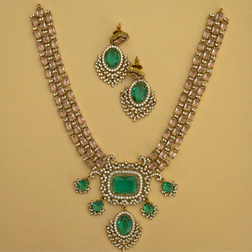 Pastel Blush Victorian CZ Diamond Necklace Set ( Pastel Pink and Aqua Blue )