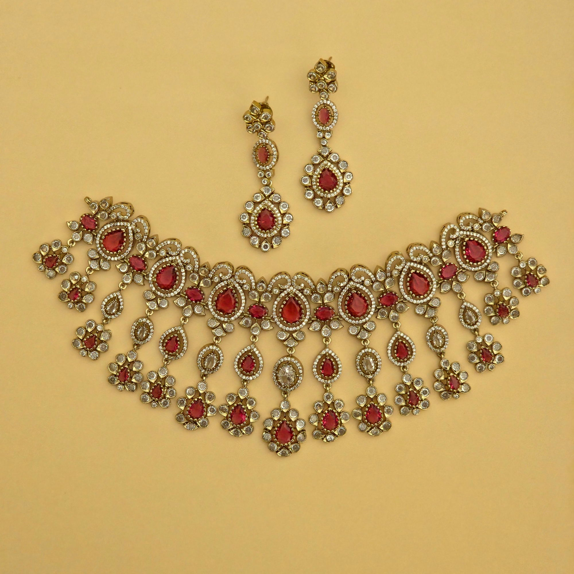 Blush Red Victorian Kundan Bridal Choker Set