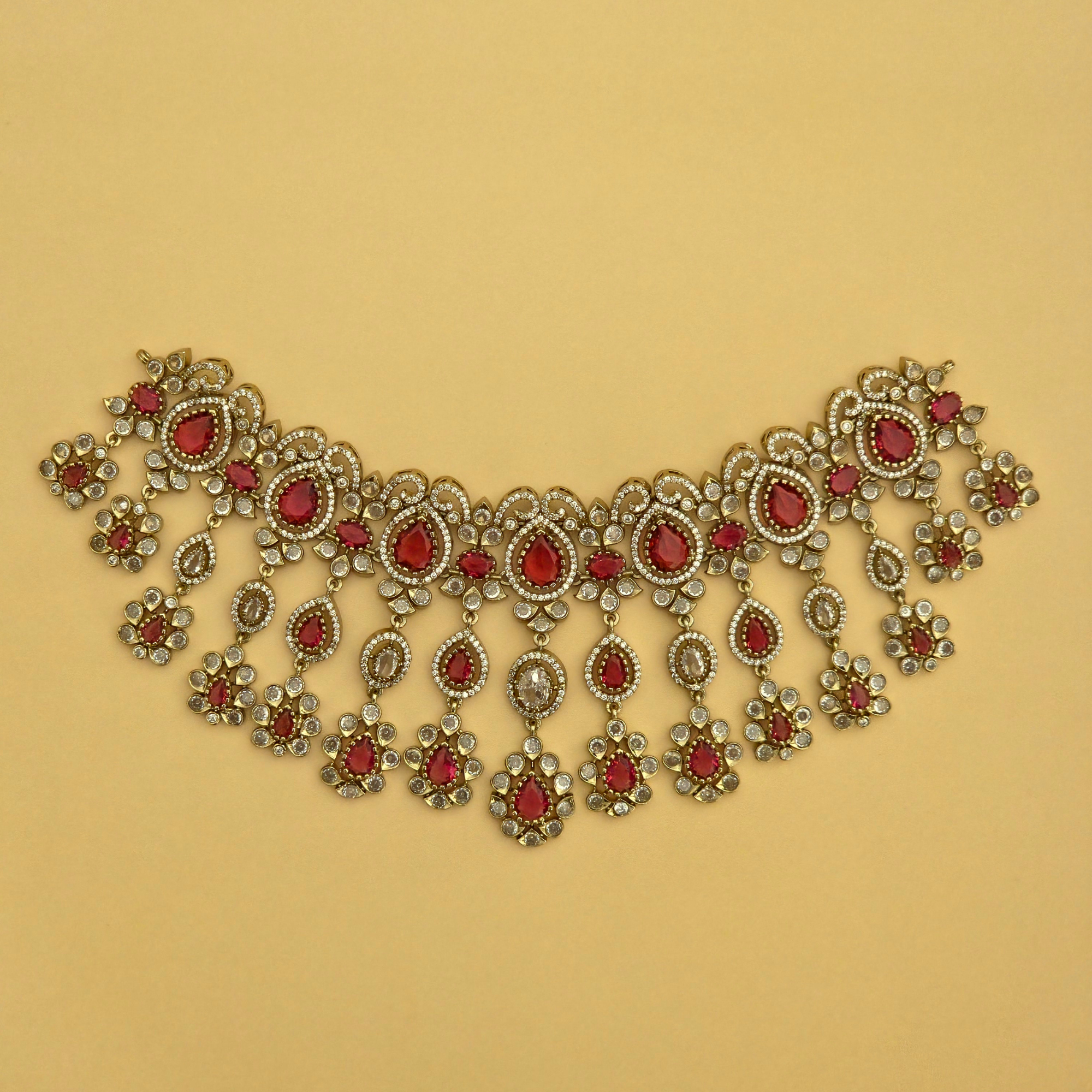 Blush Red Victorian Kundan Bridal Choker Set