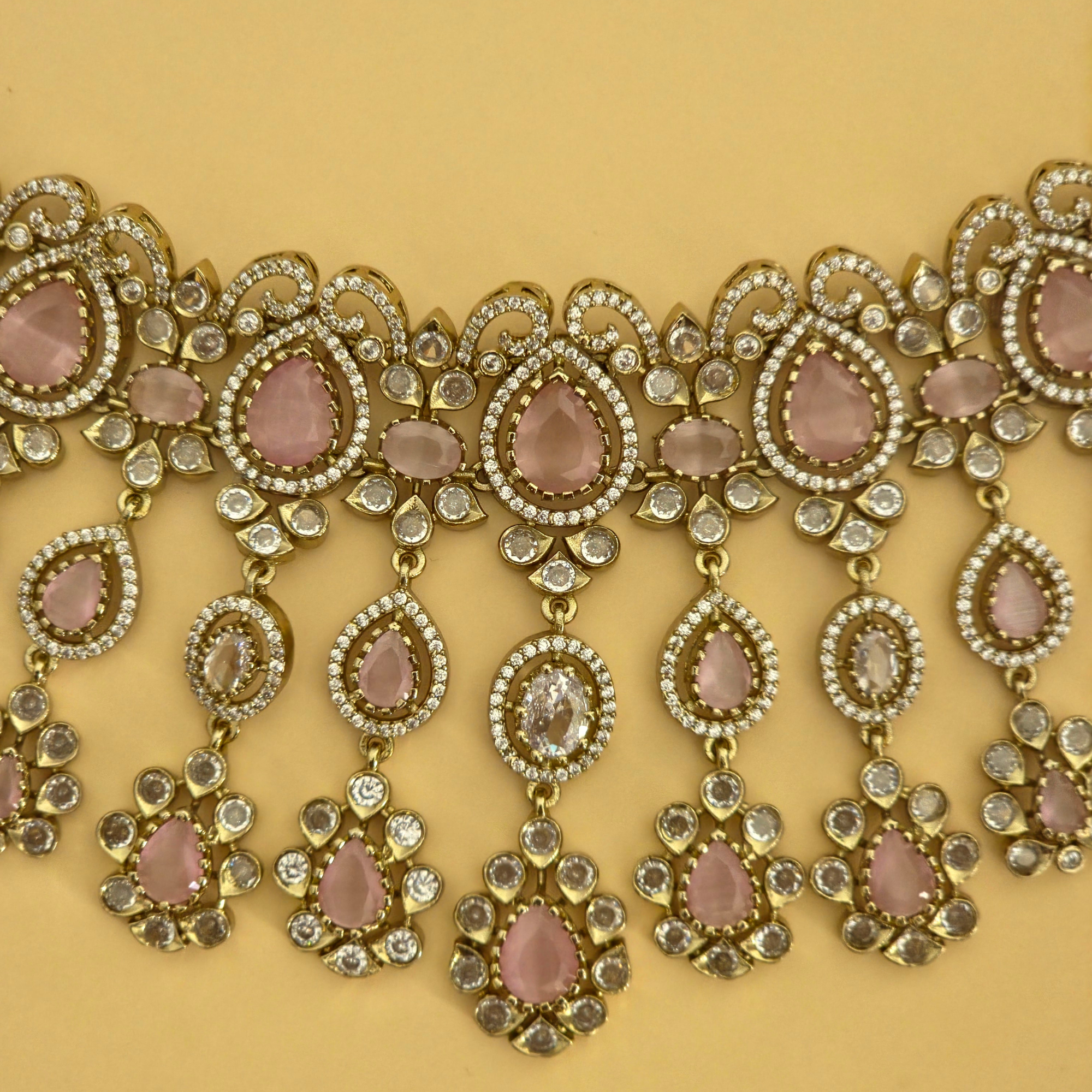 Blush Pink Victorian Kundan Bridal Choker Set