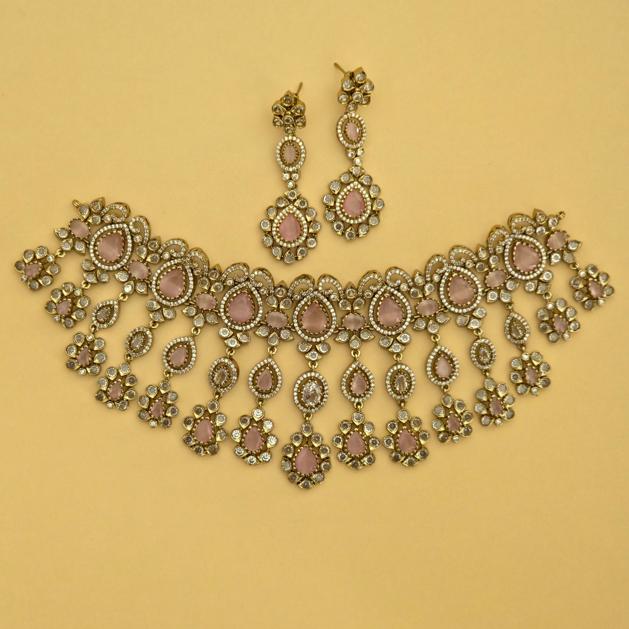 Blush Pink Victorian Kundan Bridal Choker Set