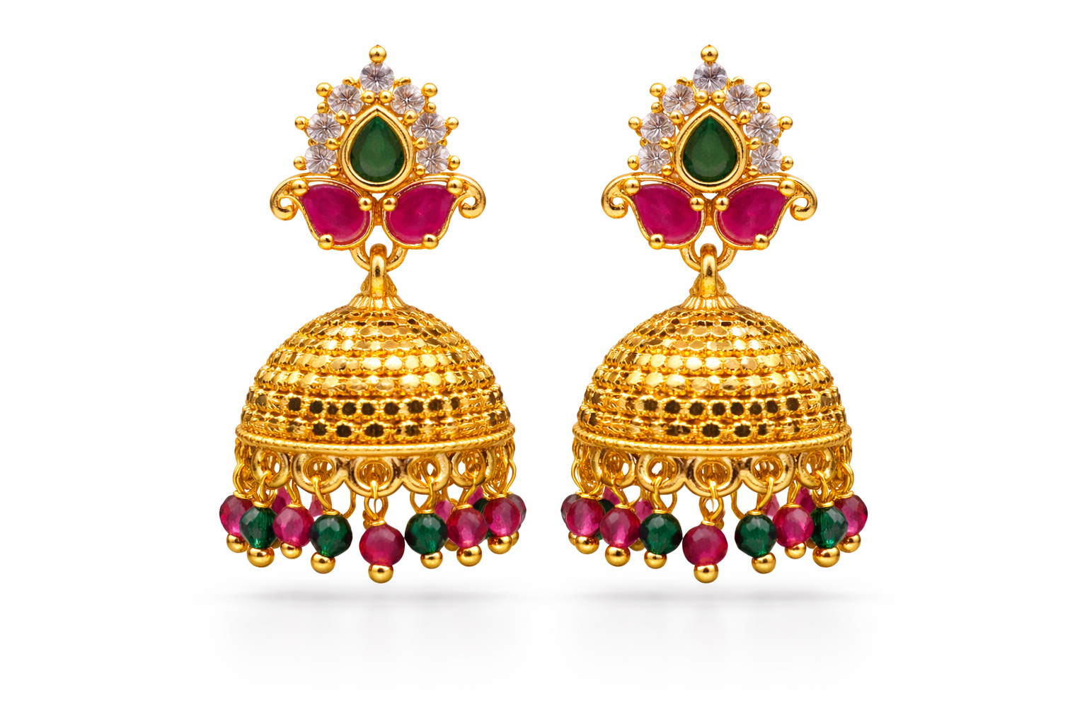 Royal Emerald Ruby CZ Jhumka Earrings (Small)