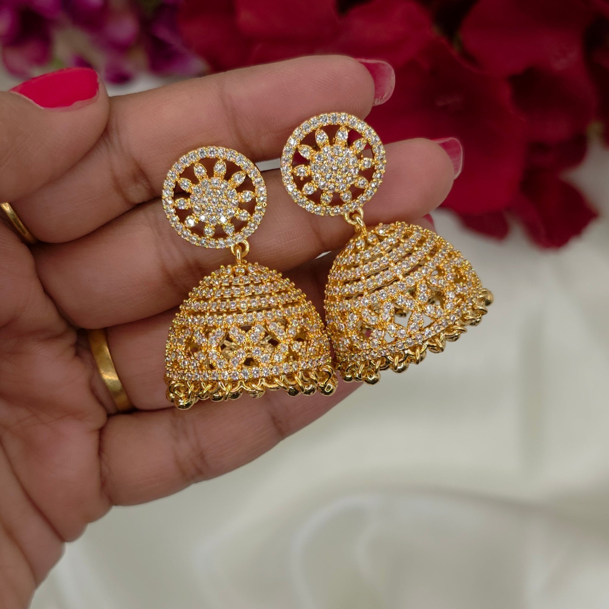 CZ Pave Jhumka Earrings