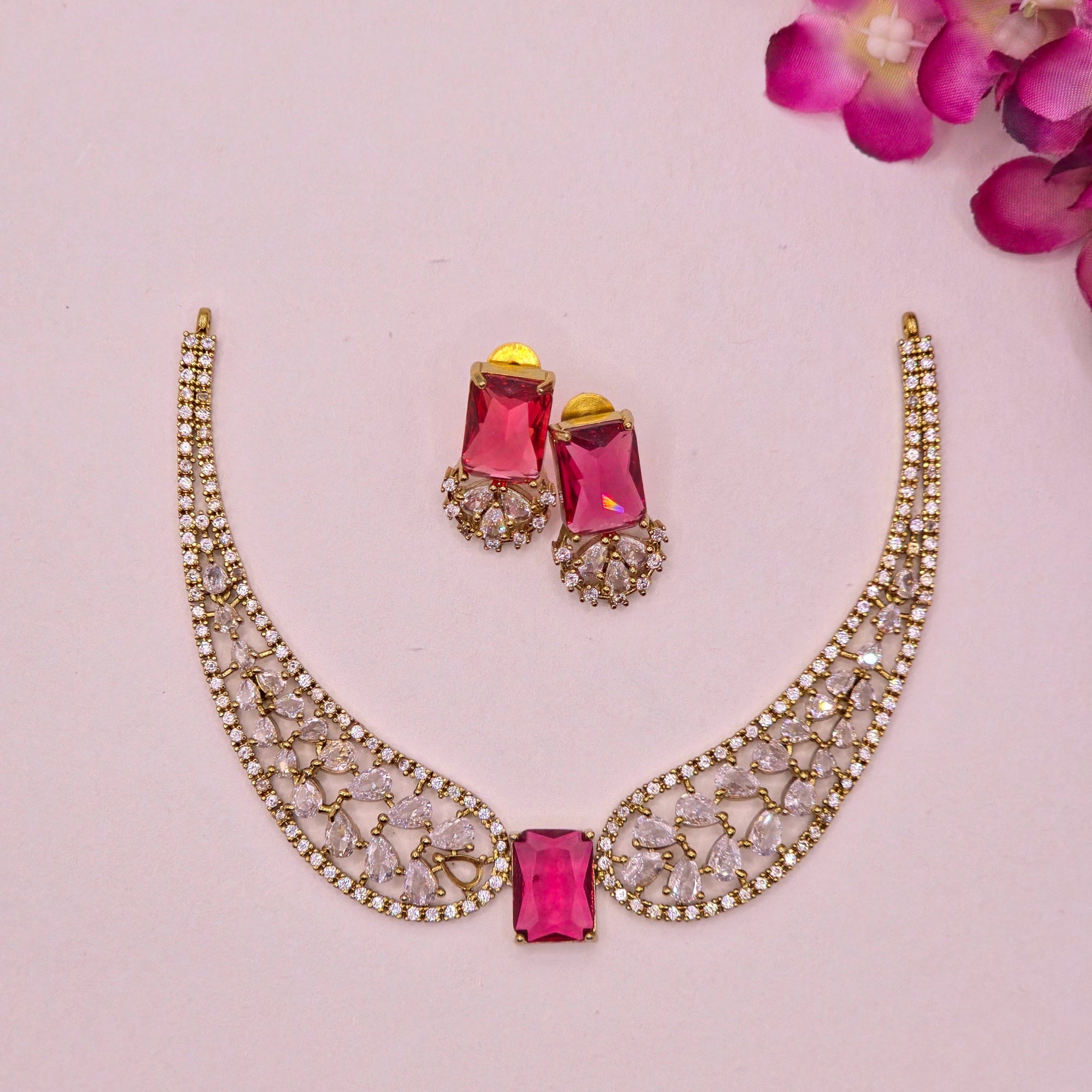 Ruby Red CZ Premium Bridal Hasli Neckpiece