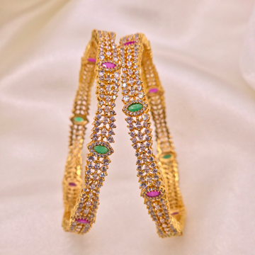 Ruby Emerald CZ Broad Bangle Set