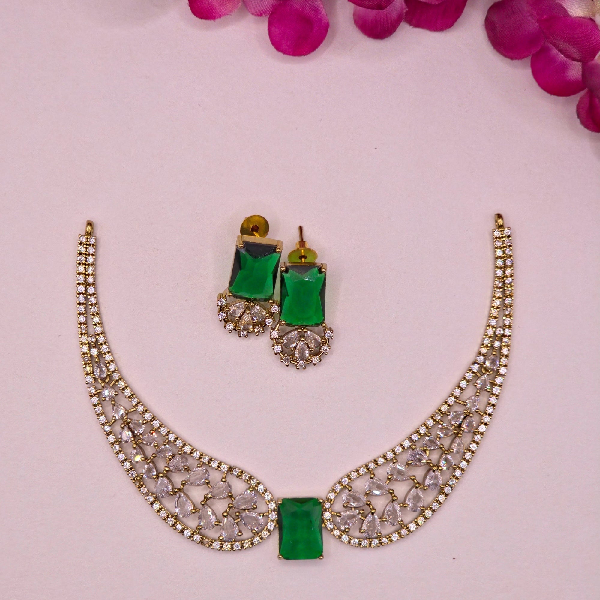 Emerald CZ Premium Bridal Hasli Neckpiece