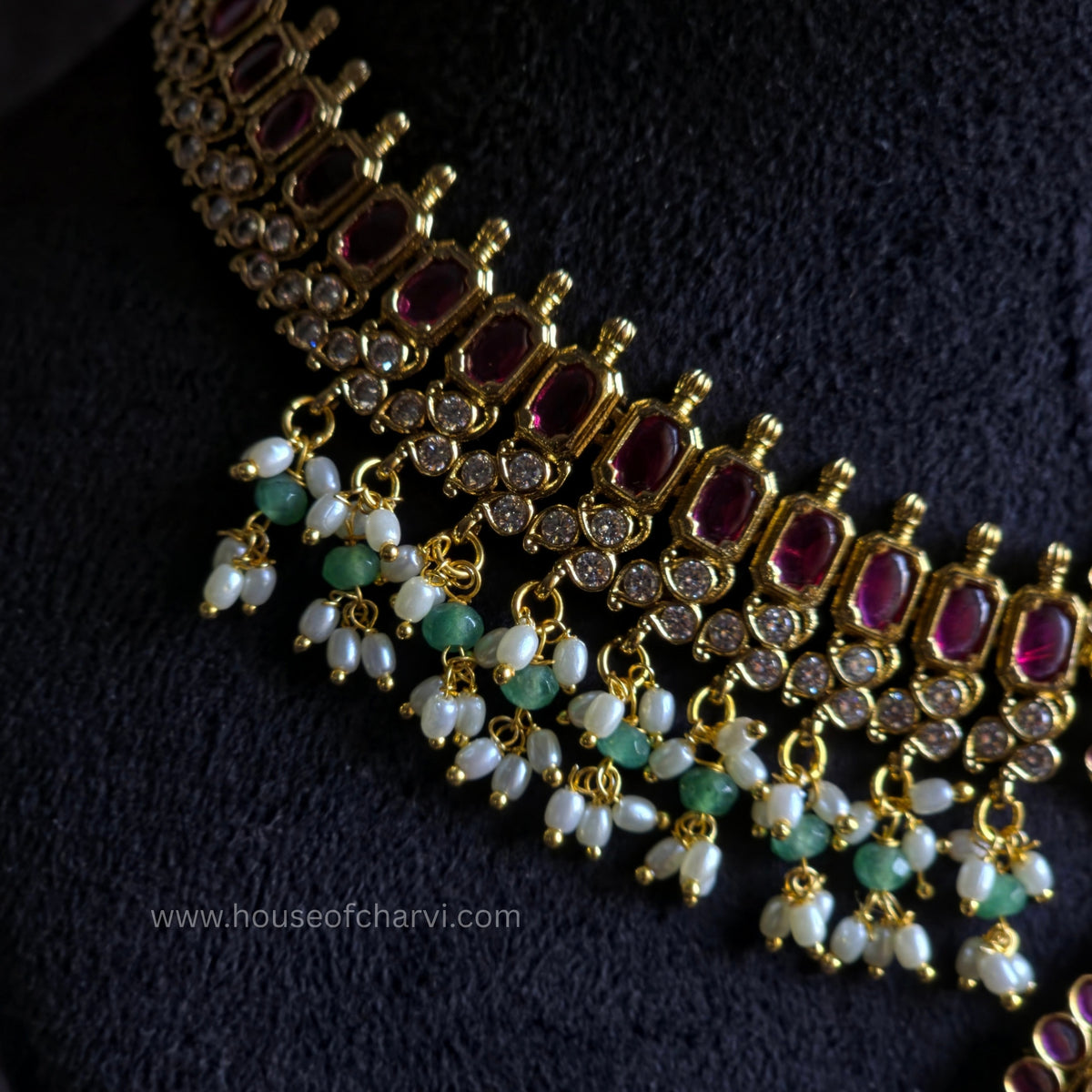Ruby Green Kundan Necklace Set