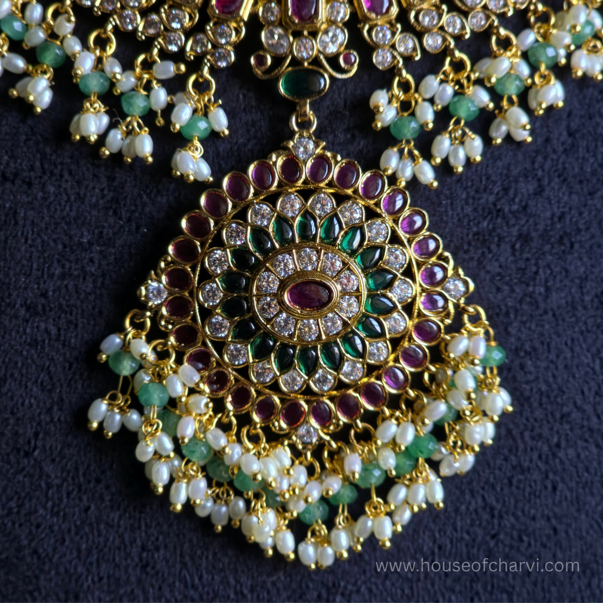 Ruby Green Kundan Necklace Set