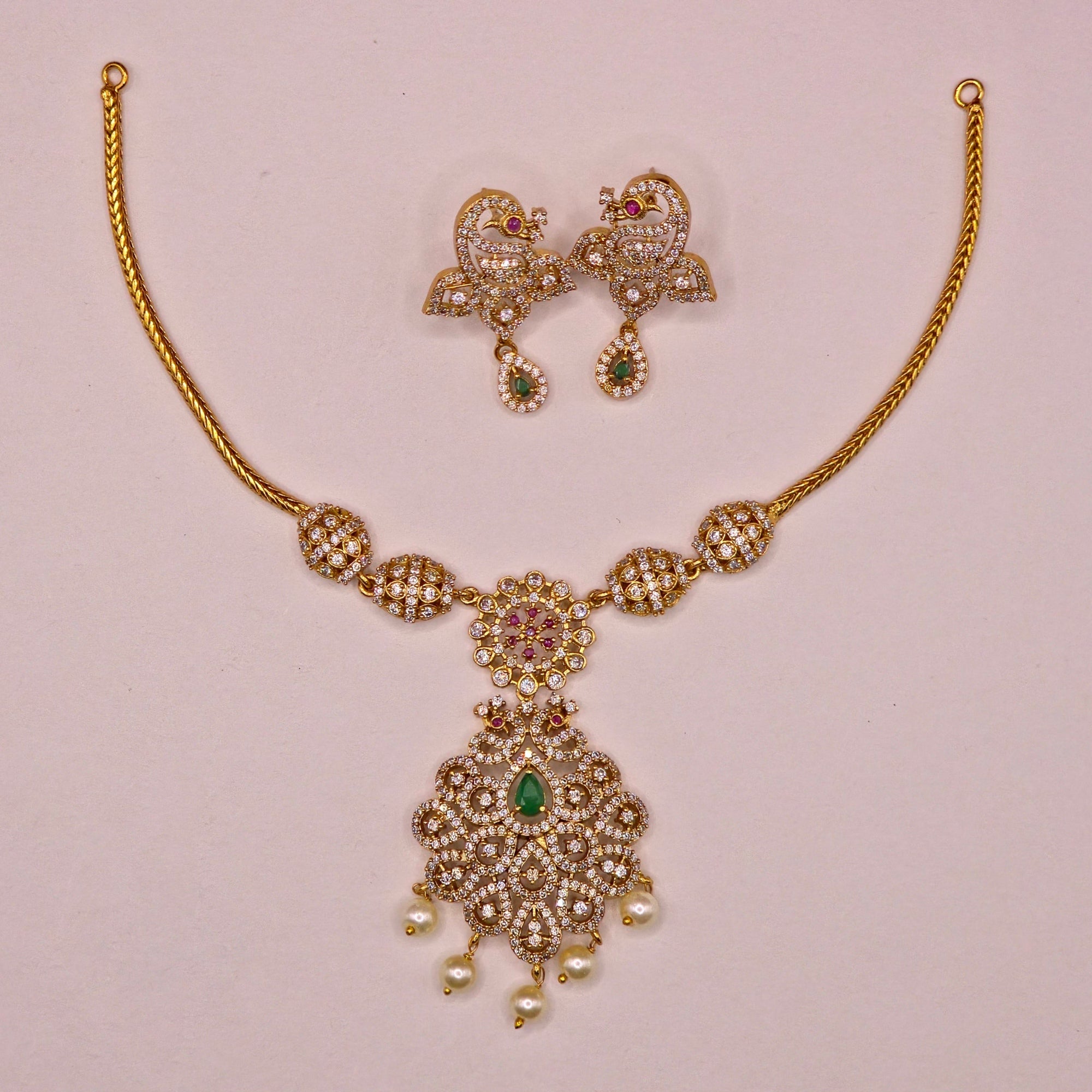 Emerald Peacock Diamond Necklace Set