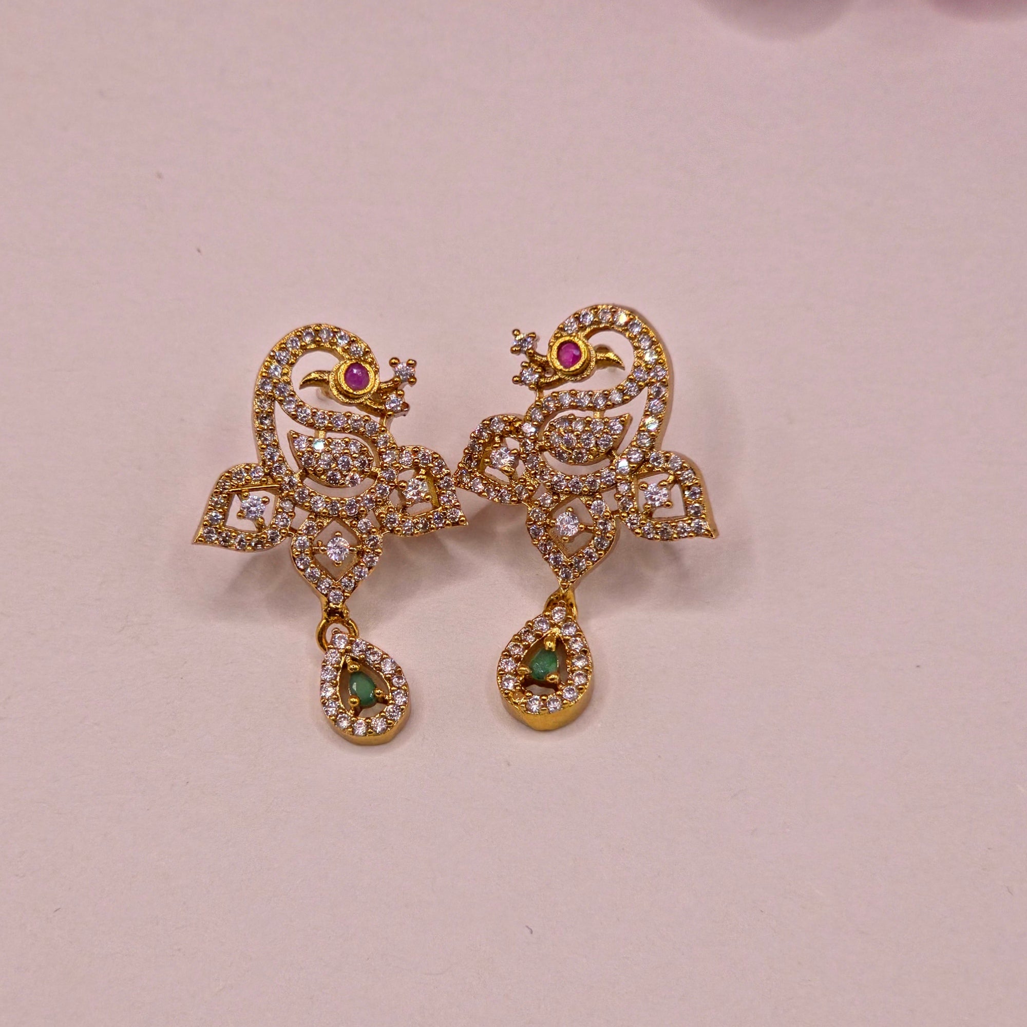 Emerald Peacock Diamond Necklace Set