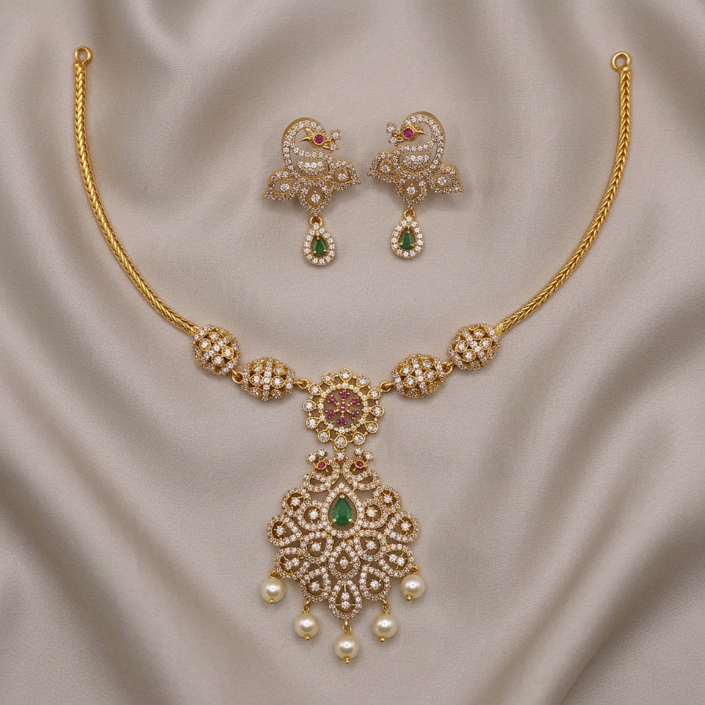 Emerald Peacock Diamond Necklace Set