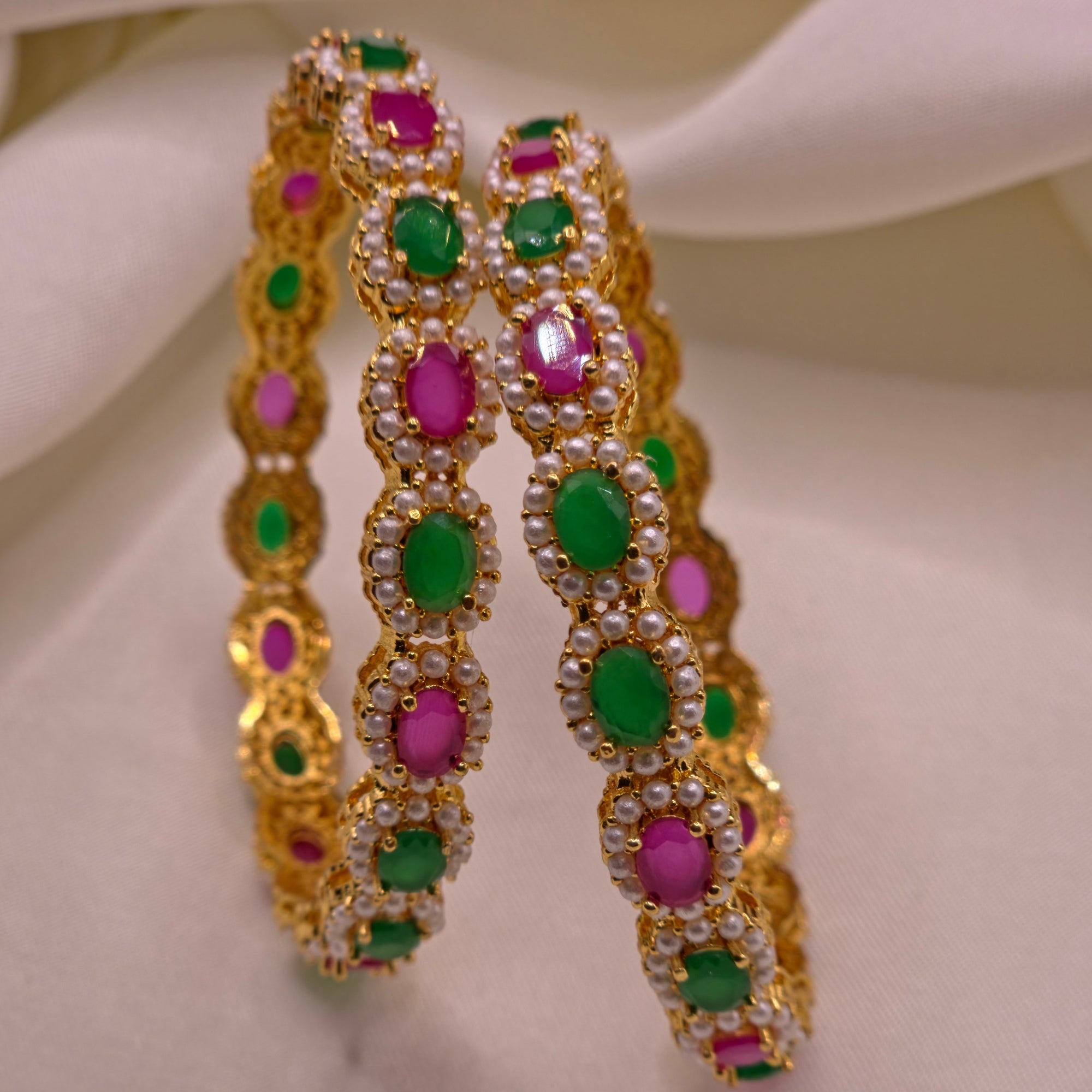 Floral Stone Designer Bangle Pair