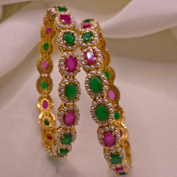 Floral Stone Designer Bangle Pair