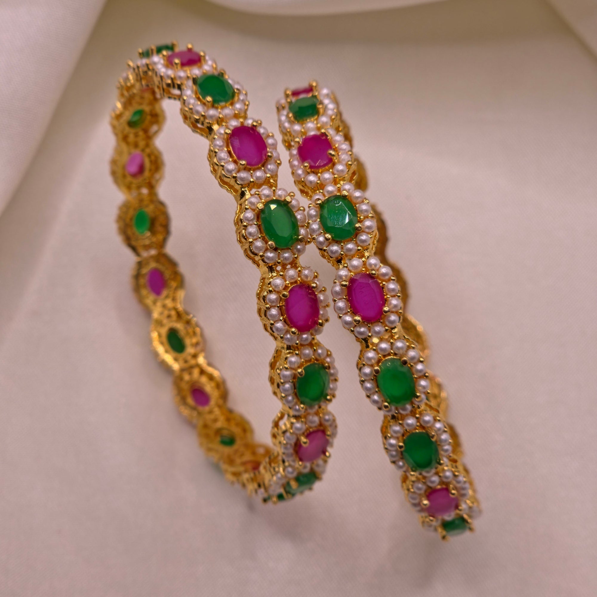 Floral Stone Designer Bangle Pair