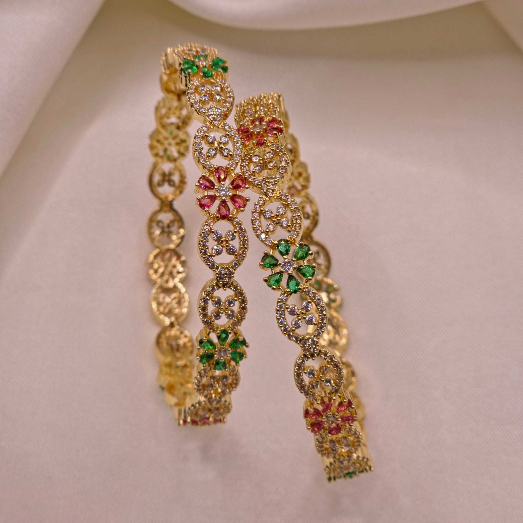 Ruby Emerald Stone Bangle Pair