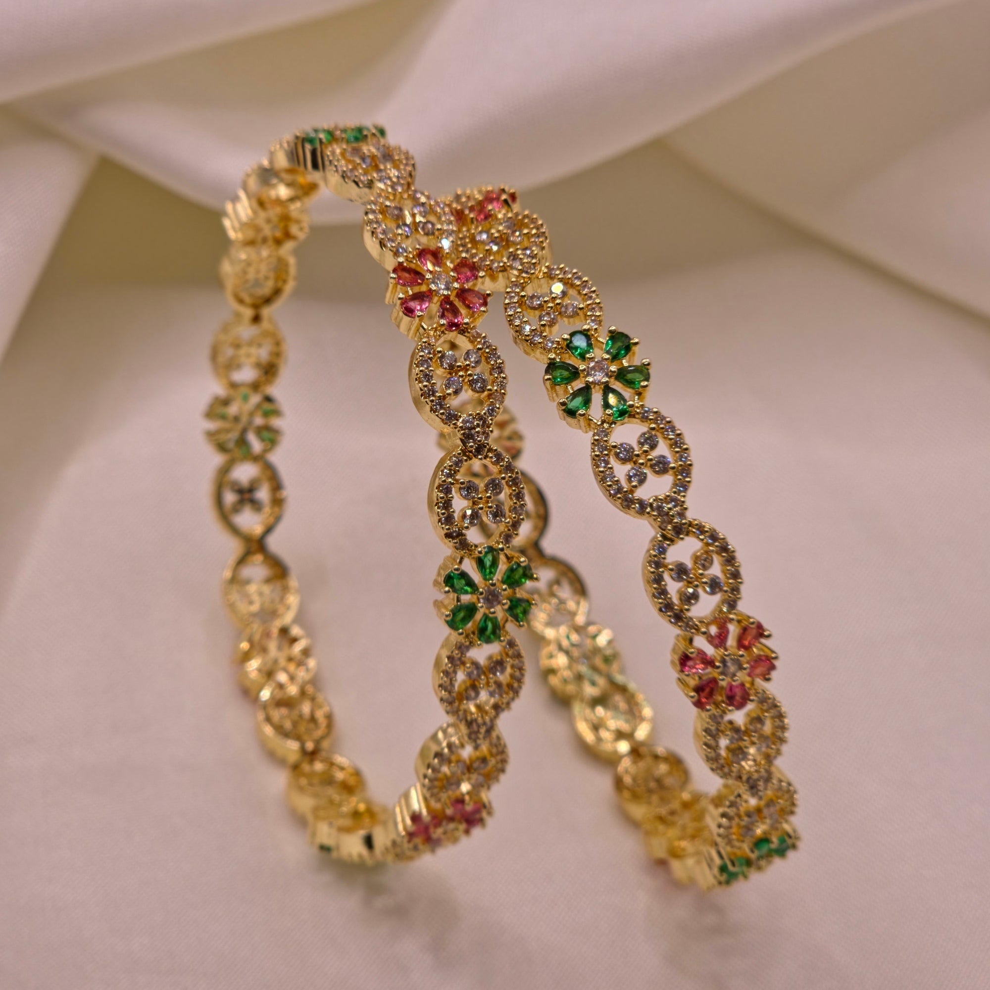 Ruby Emerald Stone Bangle Pair