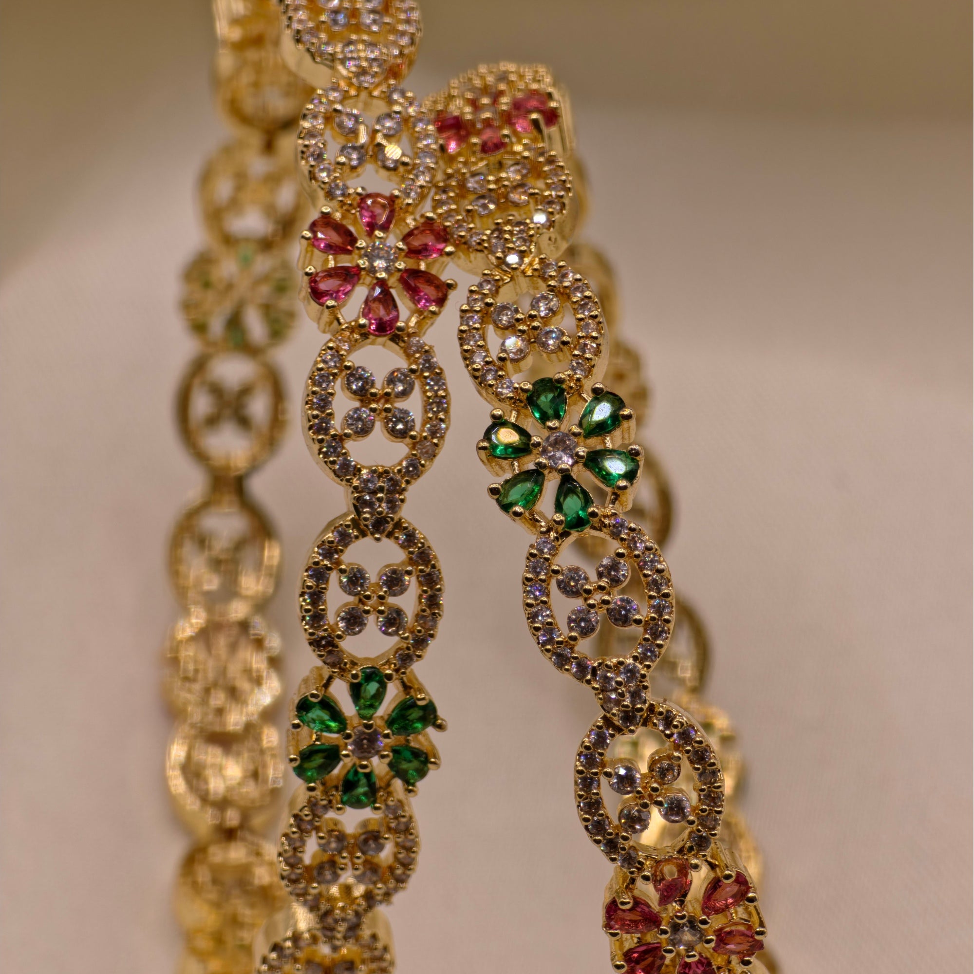 Ruby Emerald Stone Bangle Pair