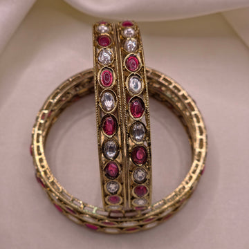 Ruby Pink Stone Bangle Set (pack of 4)