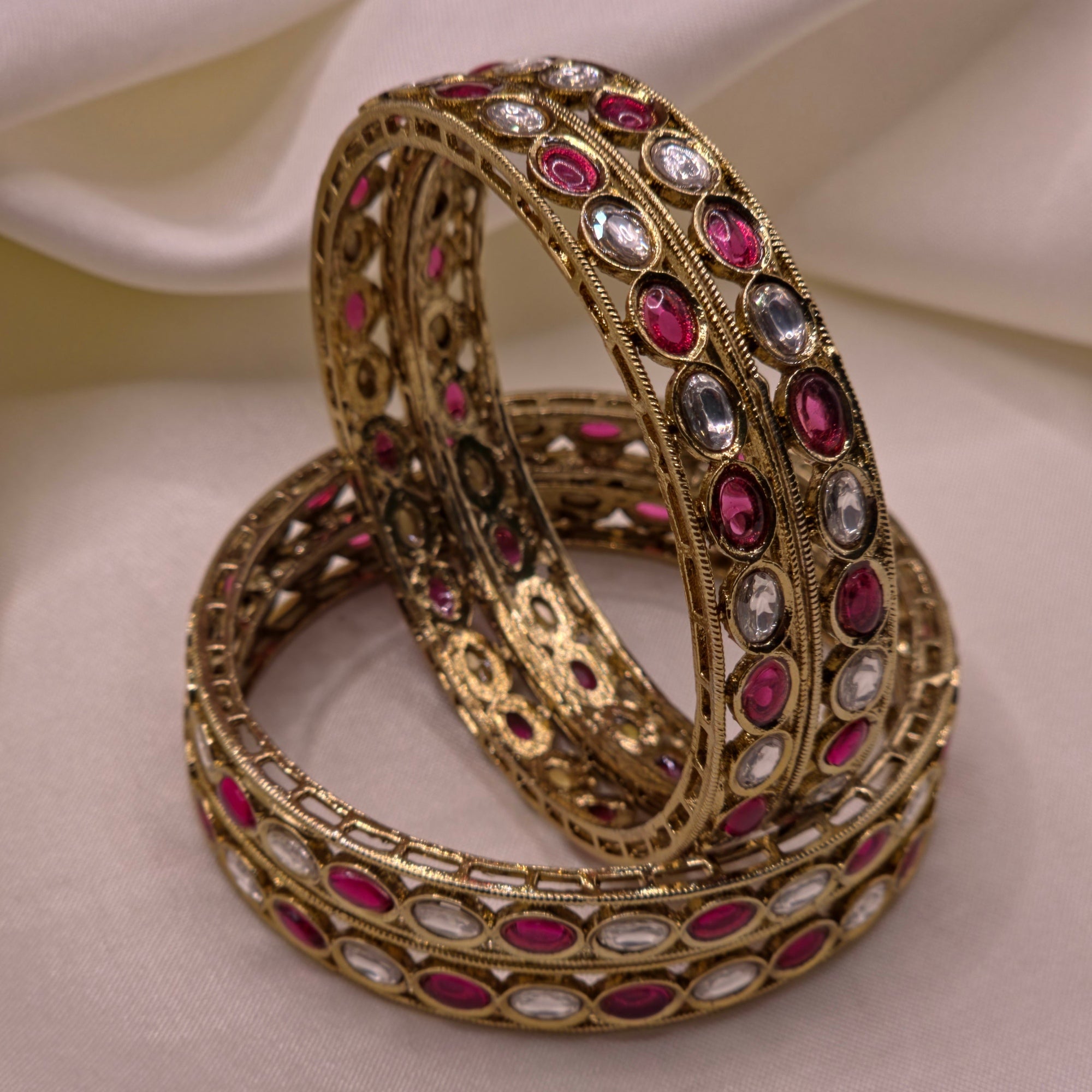 Ruby Pink Stone Bangle Set (pack of 4)