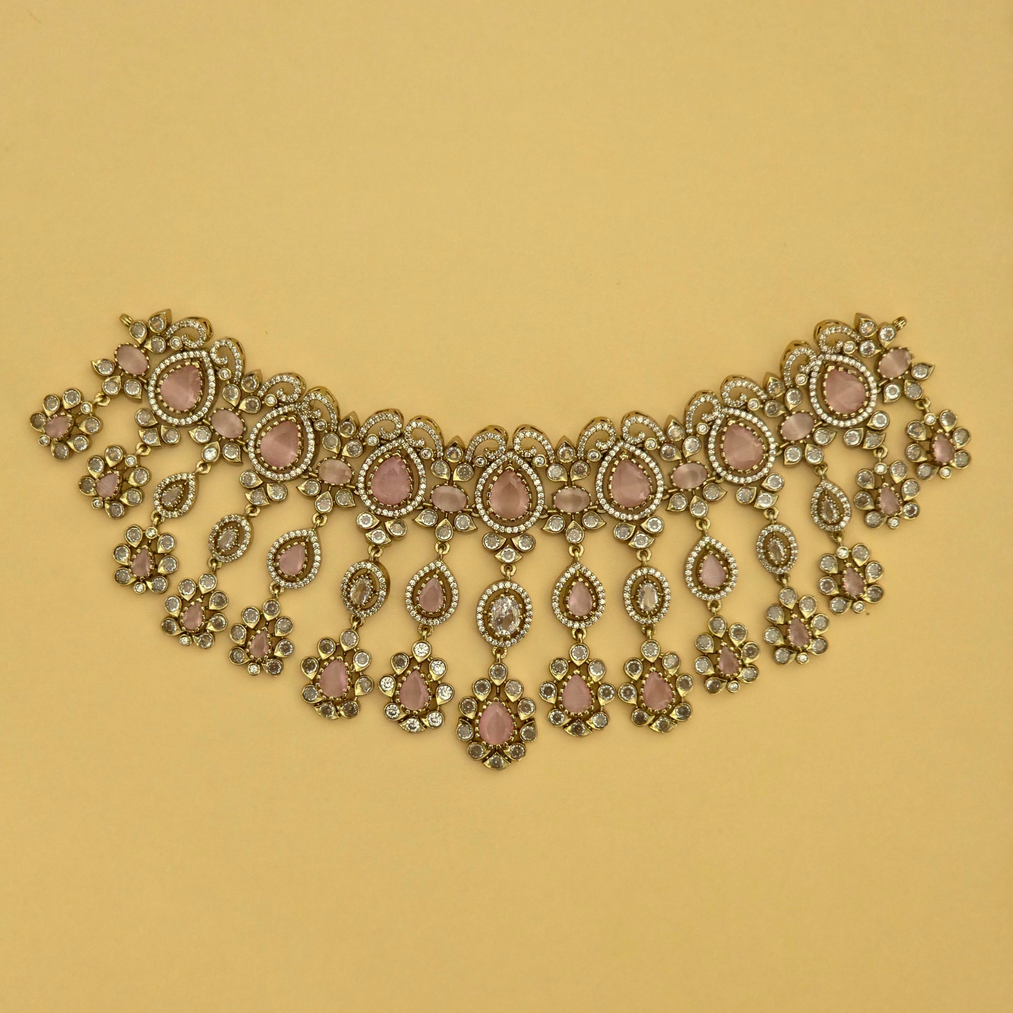 Blush Pink Victorian Kundan Bridal Choker Set
