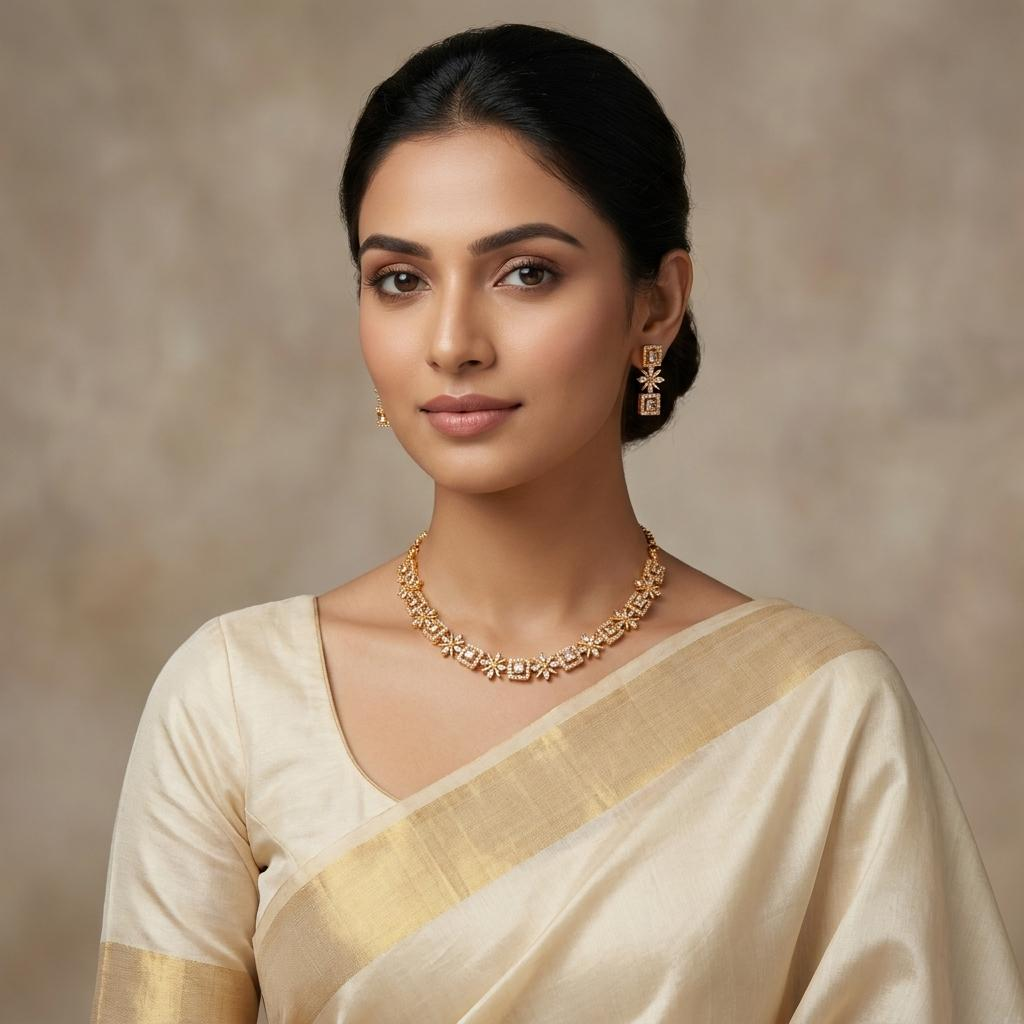 Blue Sapphire Floral Necklace Set