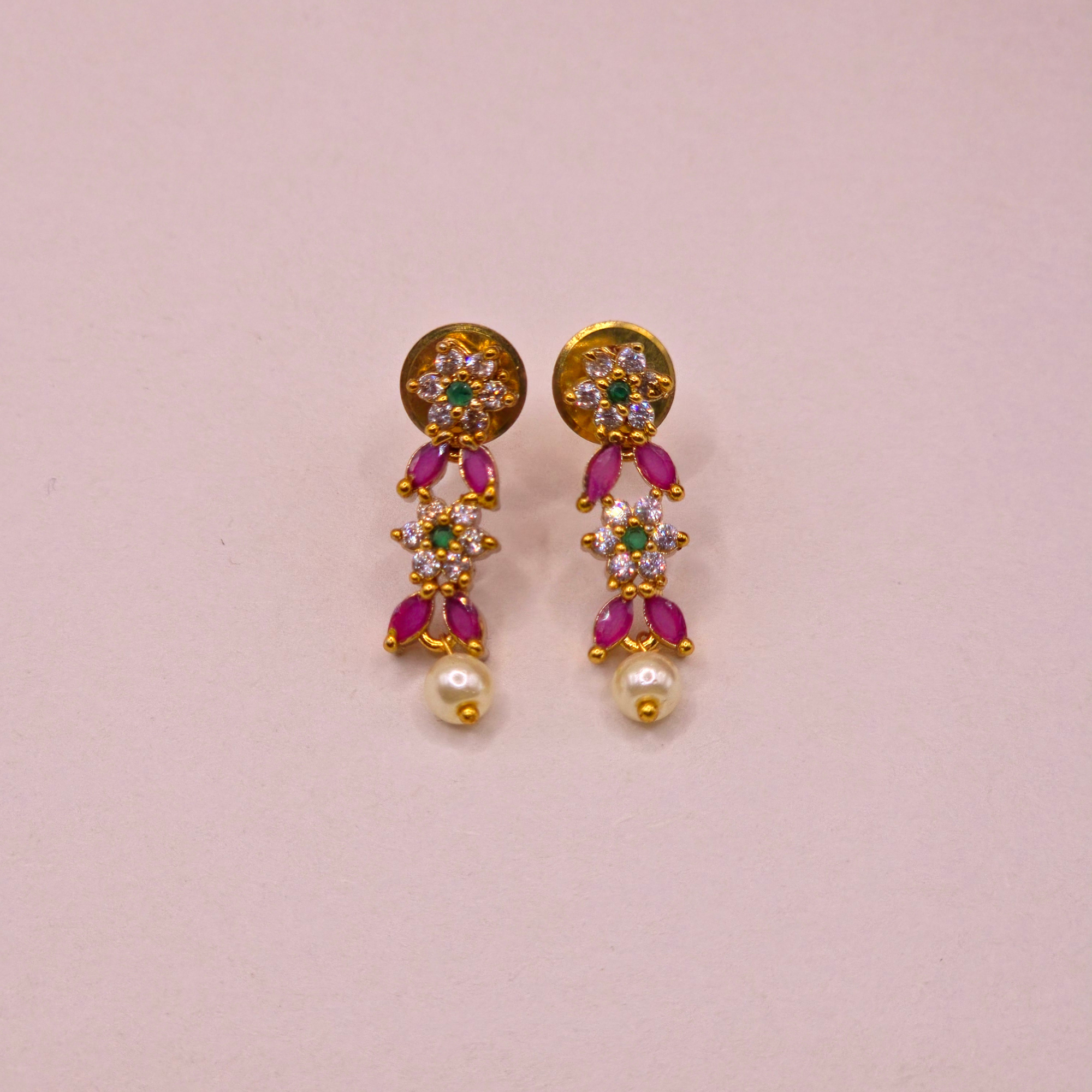 Ruby Pearl Floral Necklace Set