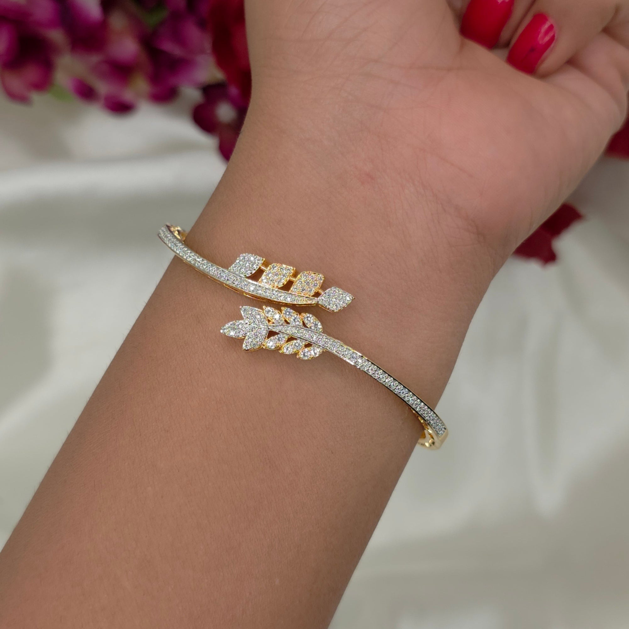Adjustable CZ Leaf drop Gold Bracelets