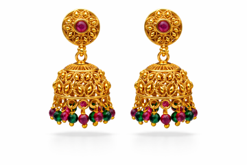 Antique Ruby Emerald Bead Jhumka Earrings (Small)