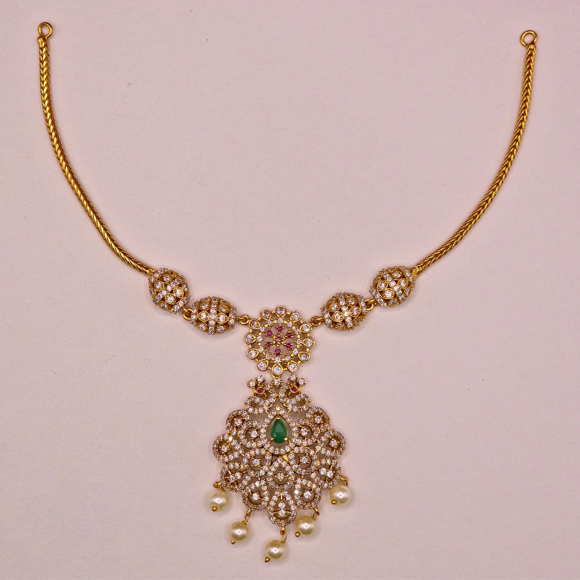 Emerald Peacock Diamond Necklace Set