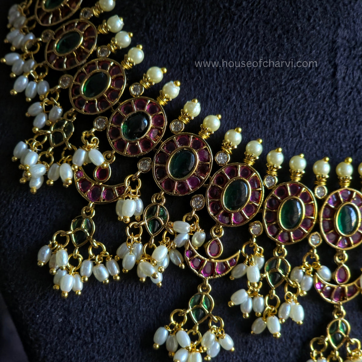 Ruby Green Kundan Necklace Set