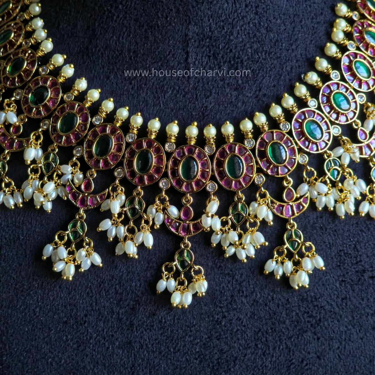 Ruby Green Kundan Necklace Set