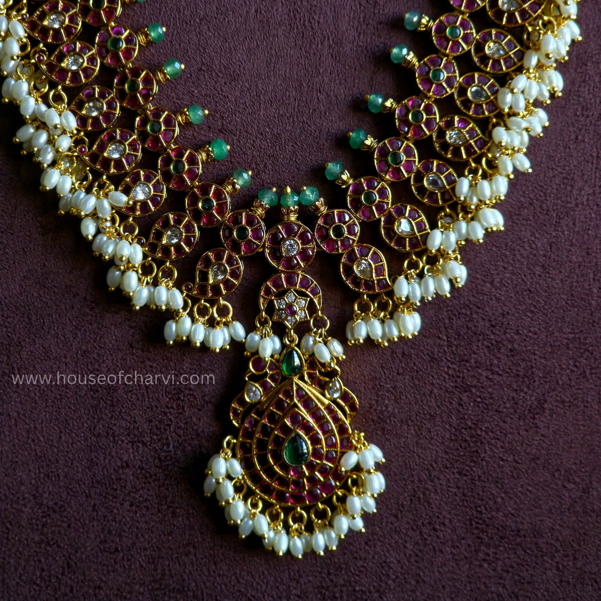 Ruby Green Peacock Necklace Set