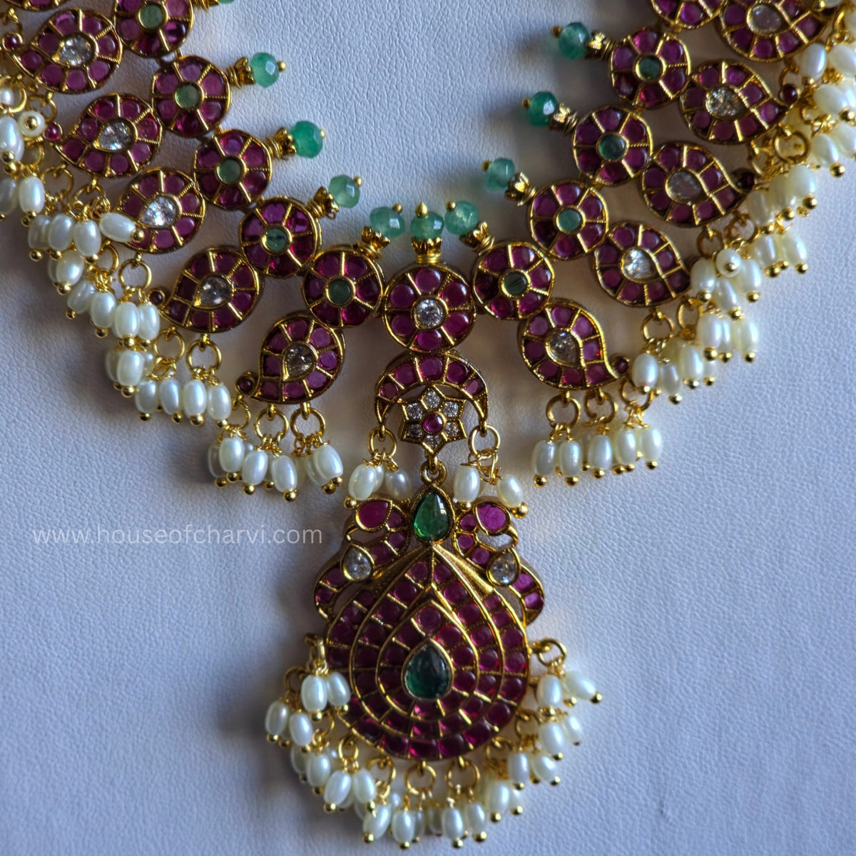 Ruby Green Peacock Necklace Set