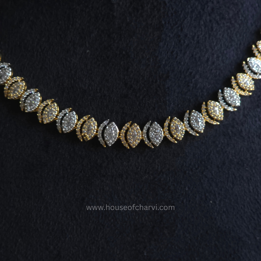 Dual-Tone Leaf Link CZ Necklace Set