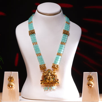Lakshmi Aqua Jade Haaram Jhumka Set