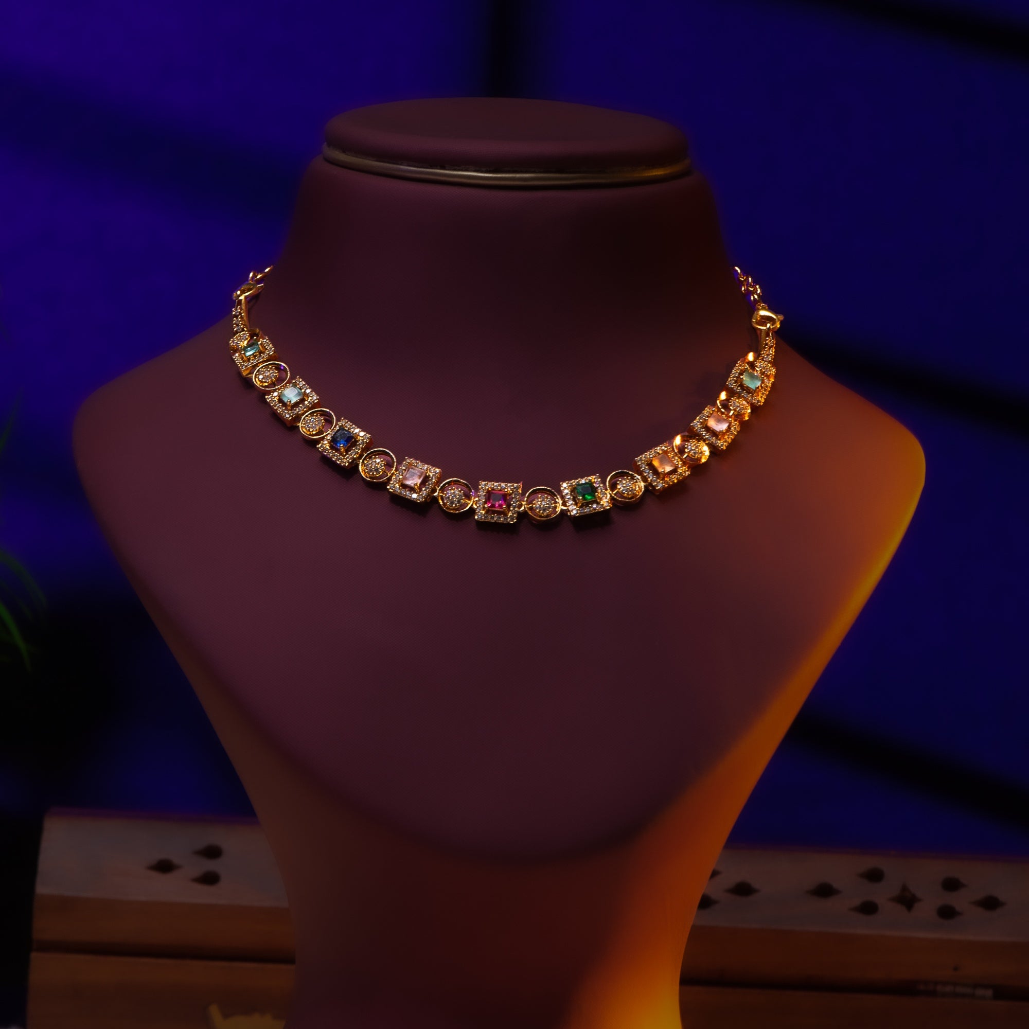 Multicolor Gemstone Link Necklace Set