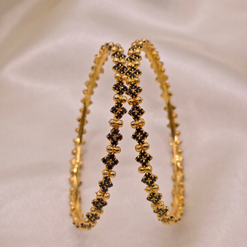 Black Stone Gold Bead Bangle Set