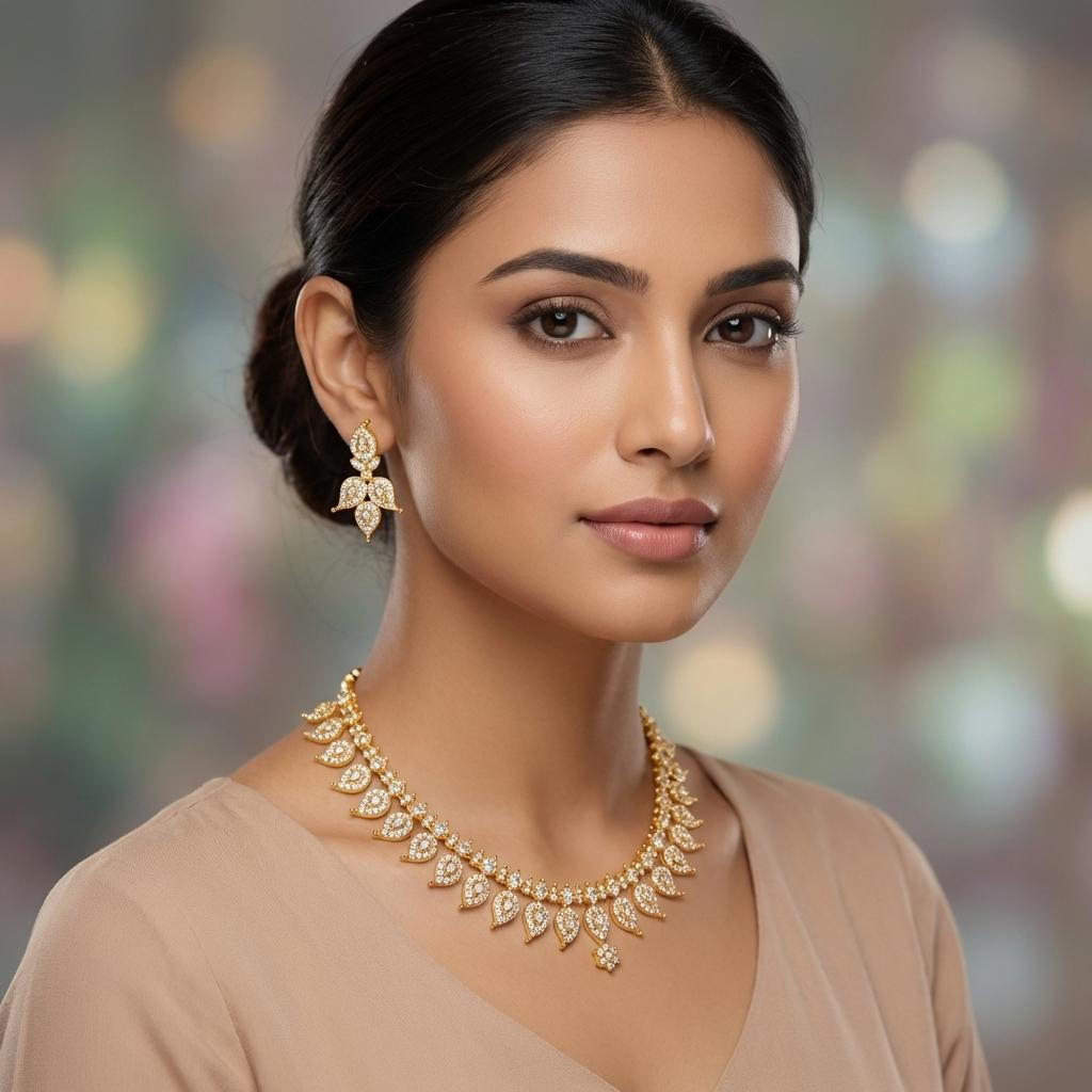 CZ Leaf Cluster Necklace Set