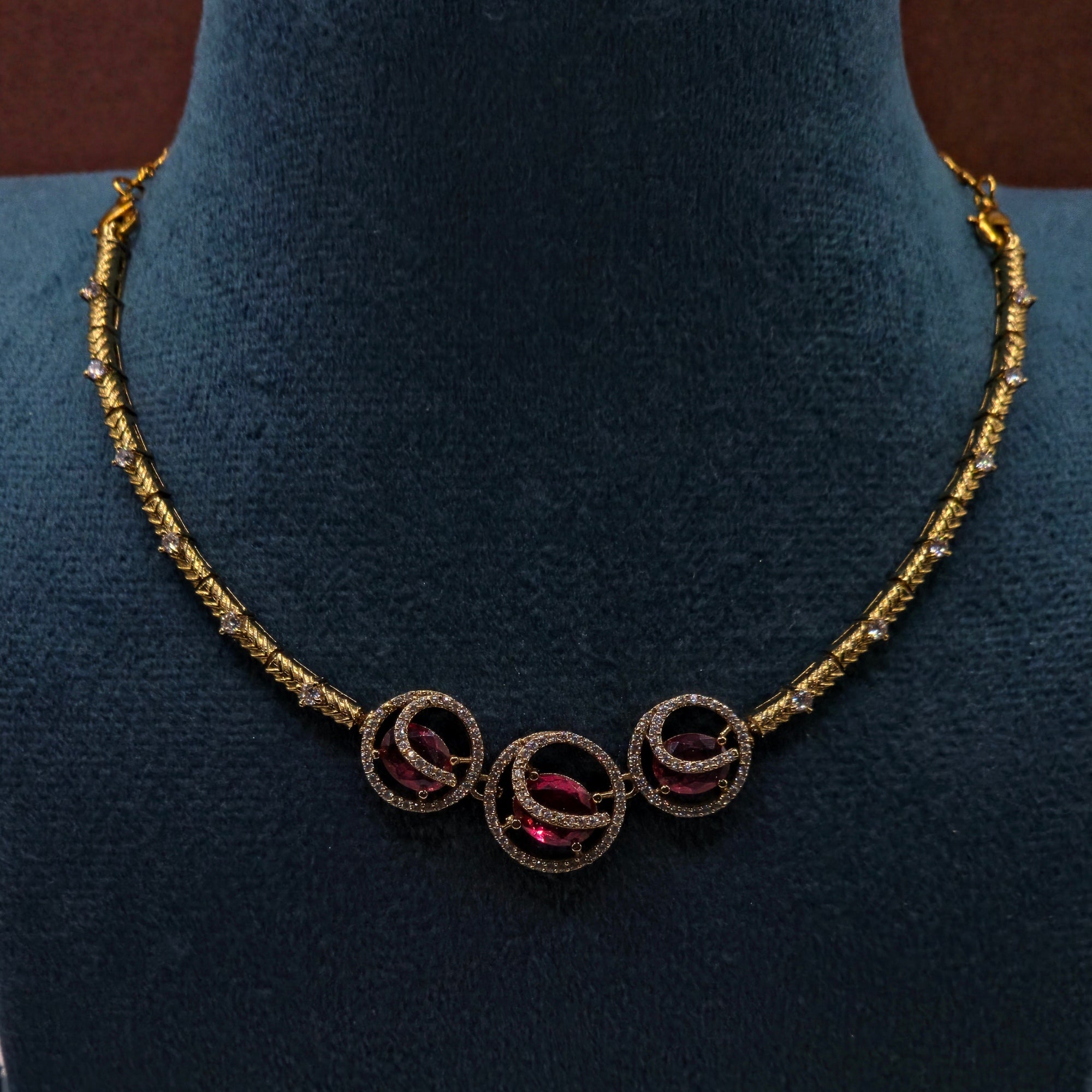 Ruby Pink Crystal Designer Necklace Set